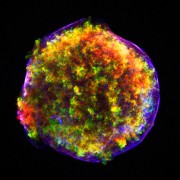 The hot, expanding debris of a supernova observed in 1572. The hot, expanding debris of a supernova observed in 1572.
